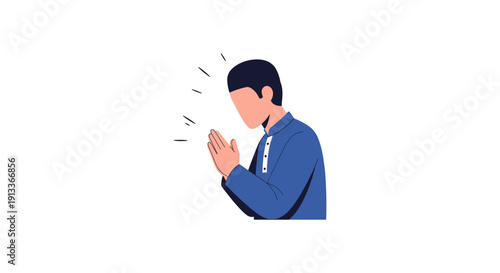 Man Praying with Hands Together in Sincerity and Reverence
