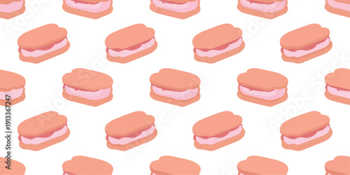 Cute Pink Cream Biscuit Seamless Pattern  Sweet Cookie Dessert Vector Background