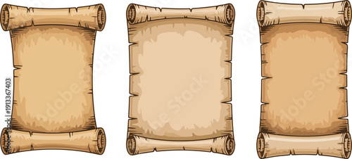 Old Parchment Scroll Frame Set  Vintage Paper Banners and Medieval Borders