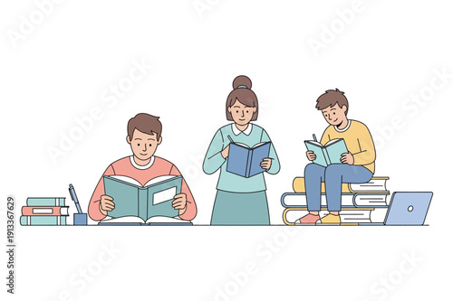 Simple illustration of three stacked books against a white background