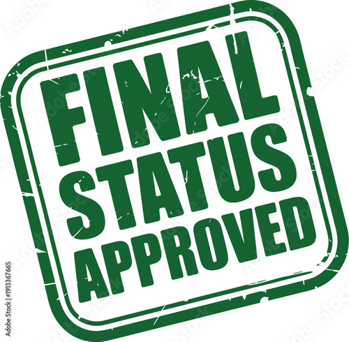 A green stamp with the words Final Status Approved on a white background
