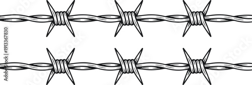 Curved Barbed Wire Vector Set  Hand Drawn Grunge Style Security Segments
