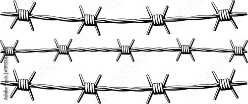 Curved Barbed Wire Vector Set  Hand Drawn Grunge Style Security Segments