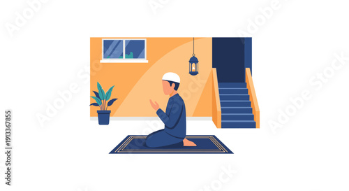 Woman meditating in modern minimalist home with natural sunlight and yoga mat