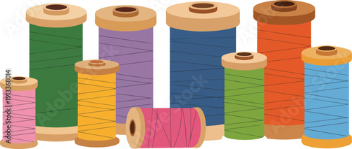 Colorful Sewing Thread Spools Vector Collection  Flat Craft and Textile Design
