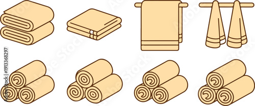 Minimal Towel Outline Icon Set  Folded and Hanging Bathroom Towels