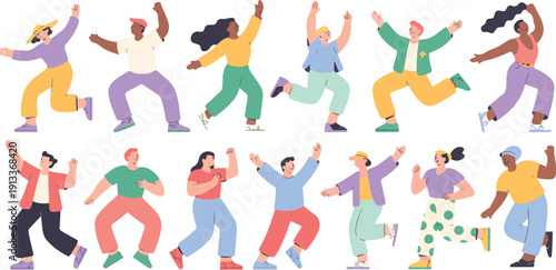 People Dancing and Moving Vector Set  Joyful Lifestyle and Human Diversity