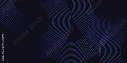 Modern dark blue abstract horizontal banner background with glowing geometric lines. Shiny blue diagonal rounded lines pattern. Futuristic concept. vector eps10
