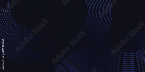 Modern dark blue abstract horizontal banner background with glowing geometric lines. Shiny blue diagonal rounded lines pattern. Futuristic concept. vector eps10