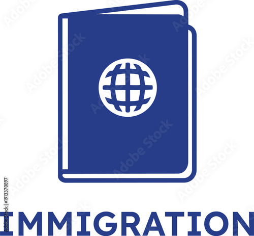 Blue passport with globe symbol representing global travel and immigration on transparent background