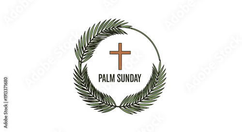 Palm Sunday symbol with cross and leaves wreath.