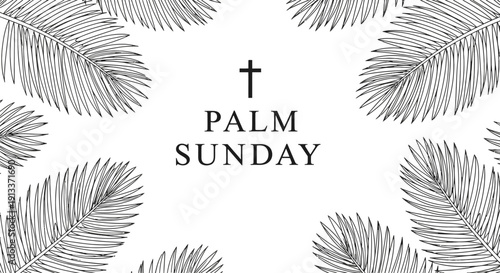 Palm Sunday illustration with cross and palm leaves.