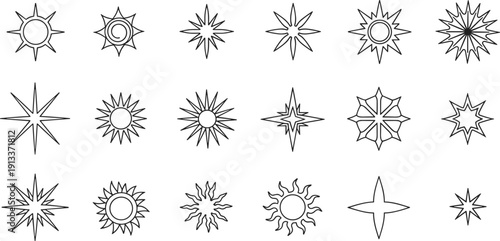 Black and white line starburst shapes explosion