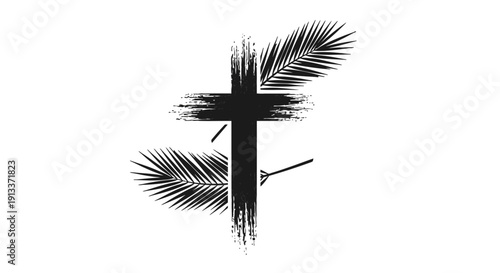 Christian cross with palm branches symbolizing Easter and Palm Sunday.
