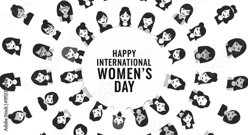 International Women's Day Celebration with Diverse Women Faces.