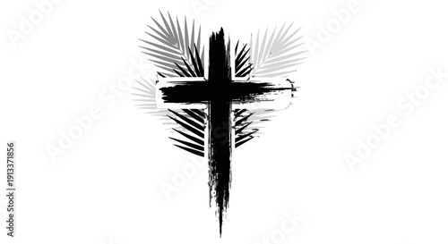 Christian cross symbol with abstract grunge effect and rays.