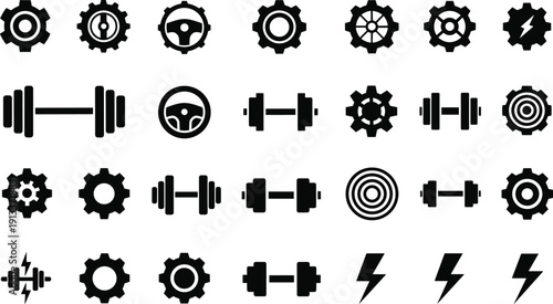 Black and white of gears and dumbbells weightlifting fitness