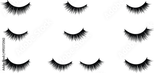 Black false eyelashes on white background beauty