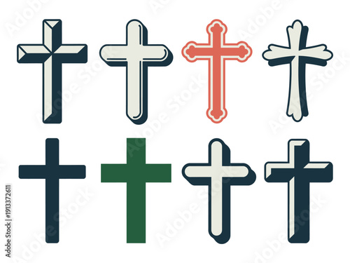 Various colored cross symbols arranged