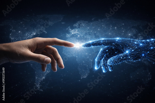 Human and Artificial Intelligence Connecting Across Global Digital Network.