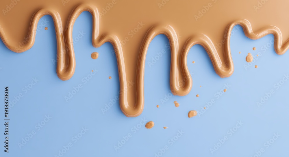 Fototapeta premium brown liquid cream is dripping on a blue background