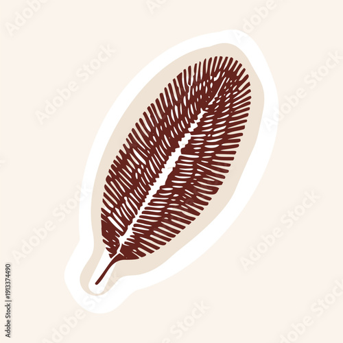  Hand drawn floral leaf accent flourish illustration motif. Ethnic block print style botanical flower shape. Isolated flat vector editable. Decorative jungle style creative autumn fall design element