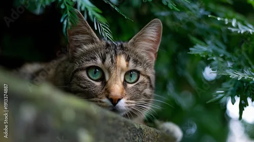Fototapeta samoprzylepna cute domestic cat portrait soft natural light closeup