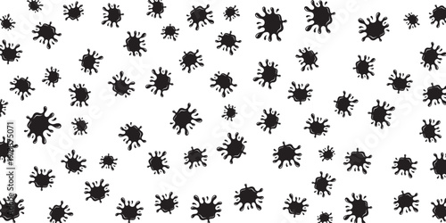Abstract black ink splatters on a white background, a chaotic and dynamic design
