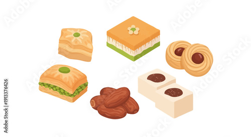 Assortment of Middle Eastern Sweets and Pastries Illustration.