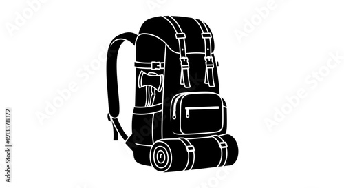 Black Backpack with Pockets and Straps.
