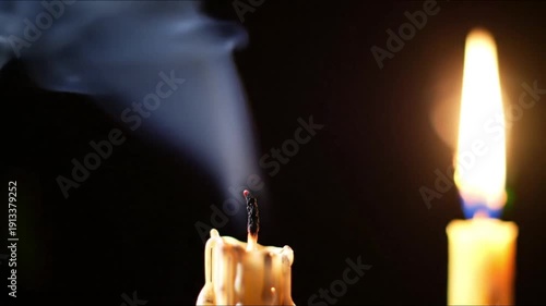 Smoke Rising from Blown-Out Candle Curling into Darkness, Static Shot