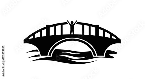 Simple Black Bridge Silhouette with Railing.