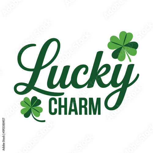 A green logo with the words Lucky Charm and shamrocks