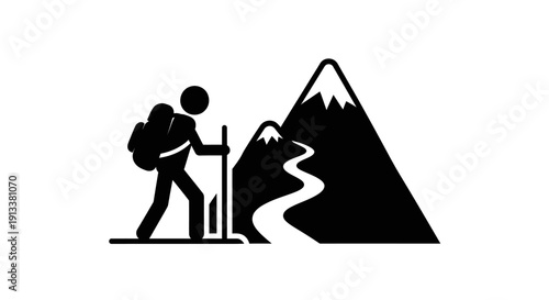 Hiker with Backpack and Trekking Poles.