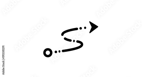 Simple Black Arrow Icon with Dotted Path.