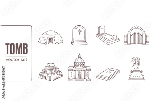 Tomb Grave Burial Cemetery Ancient-Tomb Tomb-Stone Burial-Tomb Graveyard Ancient-Grave Tomb-Monument Crypt Vector Set - Ancient Tomb