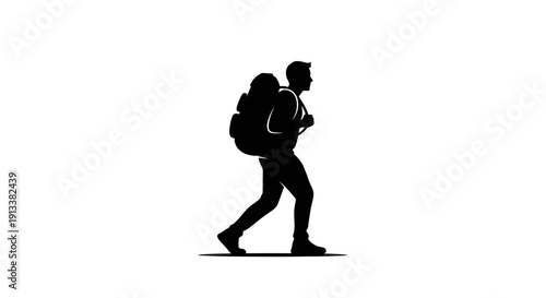 Man Walking with Backpack Silhouette Profile.
