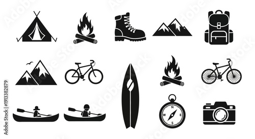 Camping and Outdoor Adventure Icons Set.
