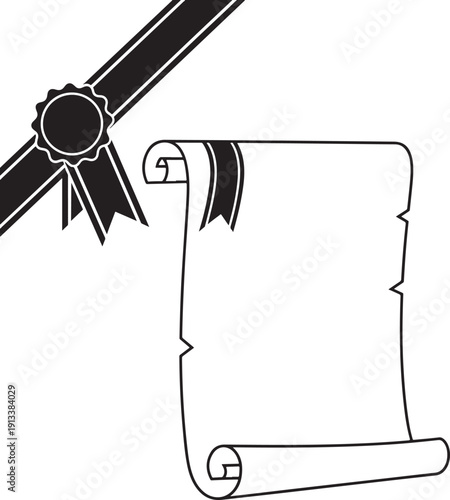 Detailed black and white illustration of a classic graduation cap tassel with ornate decorative elements, symbolizing academic success and tradition.