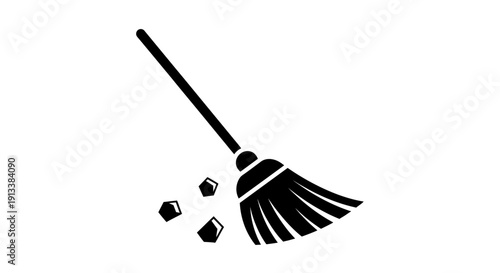 Broom with Dust and Dirt on Floor.