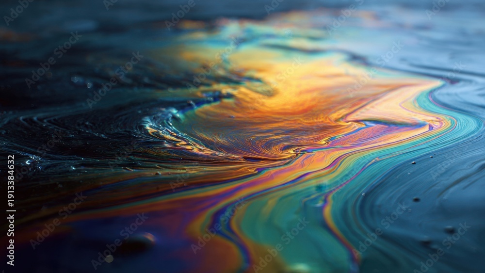 Fototapeta premium Abstract iridescent oil slick on water