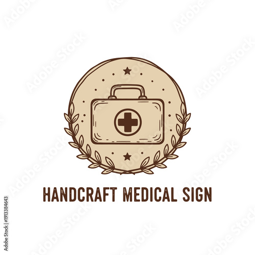 Vintage Hand Drawn Medical First Aid Badge