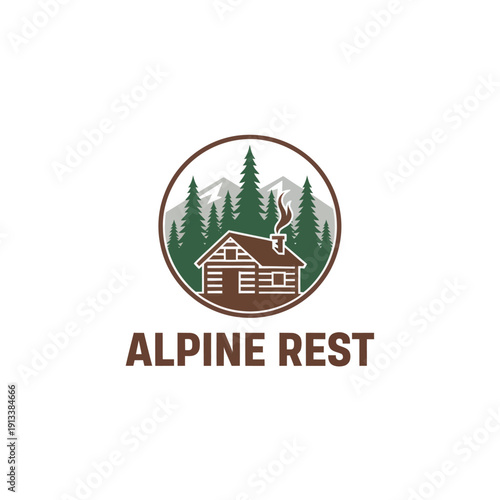 Alpine Rest Mountain Cabin Forest Logo