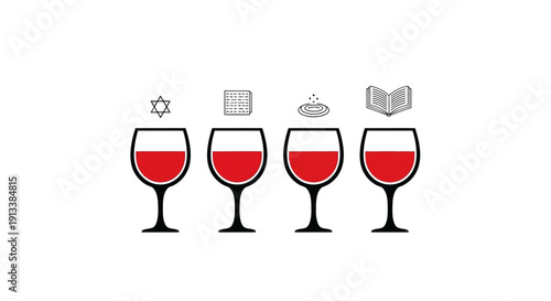 Four Wine Glasses with Symbols Above.