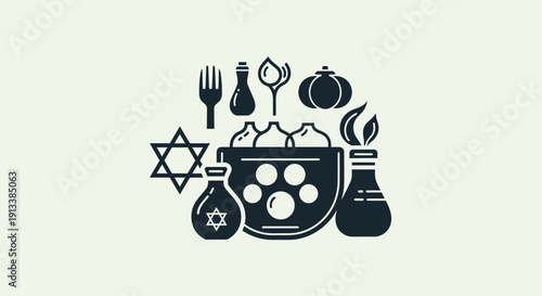 Jewish Symbols and Traditional Seder Plate.