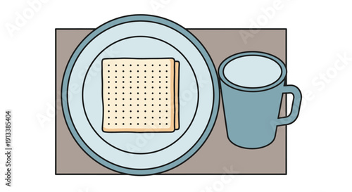 Cracker and Cup on Plate Illustration.