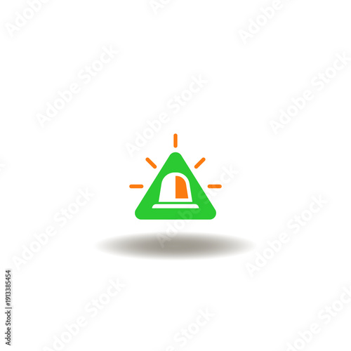Vector illustration of attention sign with flashing beacon siren. Symbol of emergency.