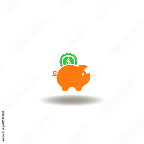 Vector illustration of piggy bank and cash coin. Symbol of emergency fund.