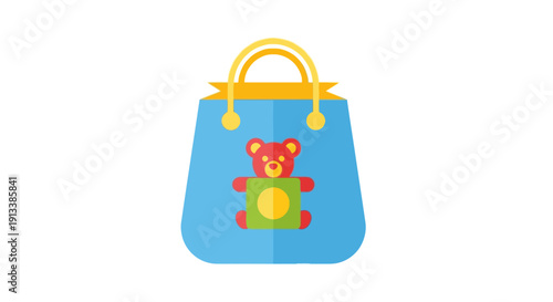 Blue Handbag with Teddy Bear Illustration.