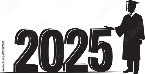 Diverse group of smiling graduates in black and white, throwing caps in the air, celebrating academic achievement and future success